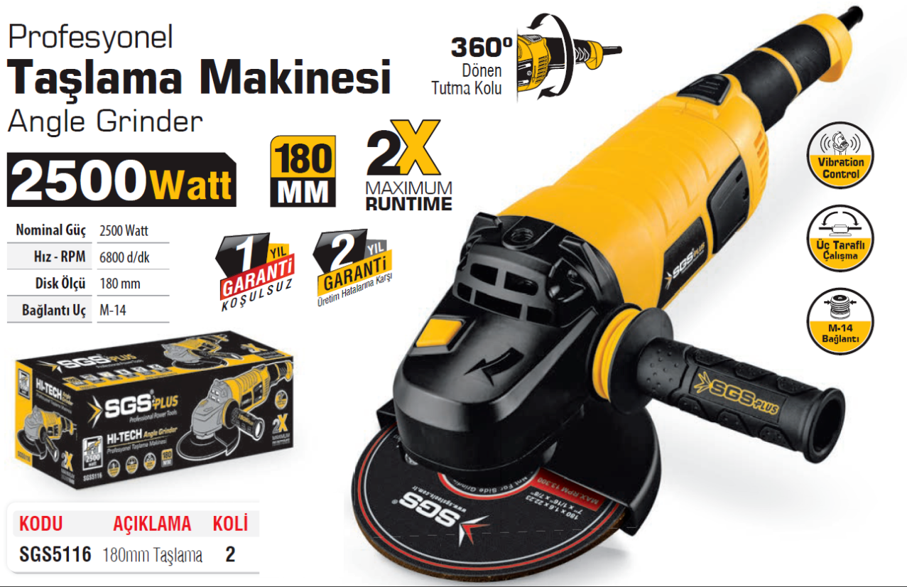 SGS5116 TAŞLAMA MAKİNESİ 180 MM 2500 WATT